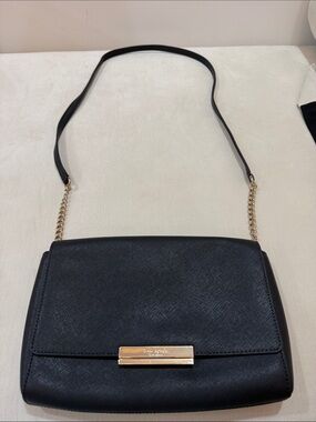 kate spade Black Leather Crossbody with Gold Chain Accent